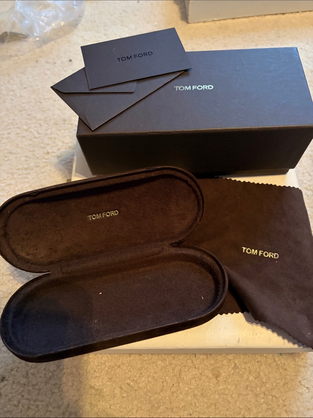 Tom Ford Dark Brown Eyewear Case with Matching Cloth and Box and Card
